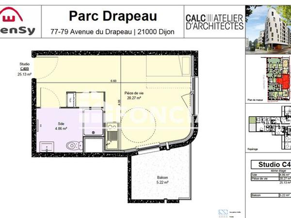 Location Studio 25.13 m² - PARC AVENUE Dijon 21000