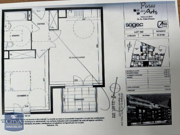 Vente appartement Vallauris (06220) 2 pièces 42m²