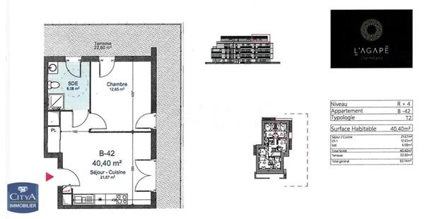Appartement à louer 2 pièces 40.4m²