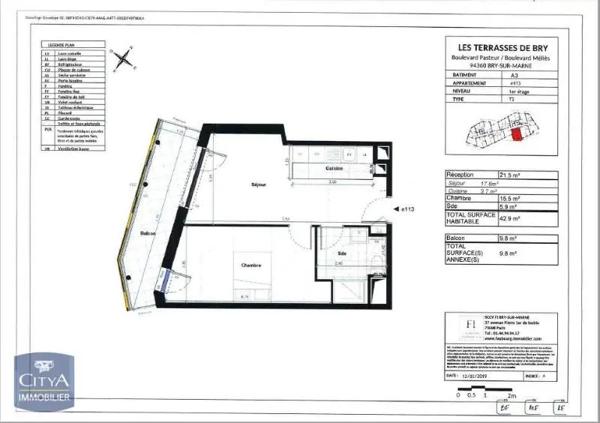 Appartement à louer 2 pièces 42.9m² Bry-sur-Marne (94360)