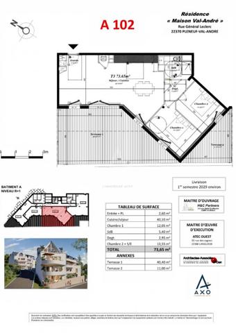 Superbe appartement T3 neuf avec 2 suites et une terrasse de 22 m² exposée Sud-Ouest.