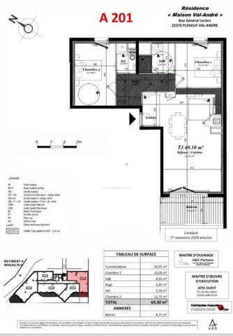Superbe appartement T3 neuf avec 2 suites et une terrasse de 22 m² exposée Sud-Ouest.