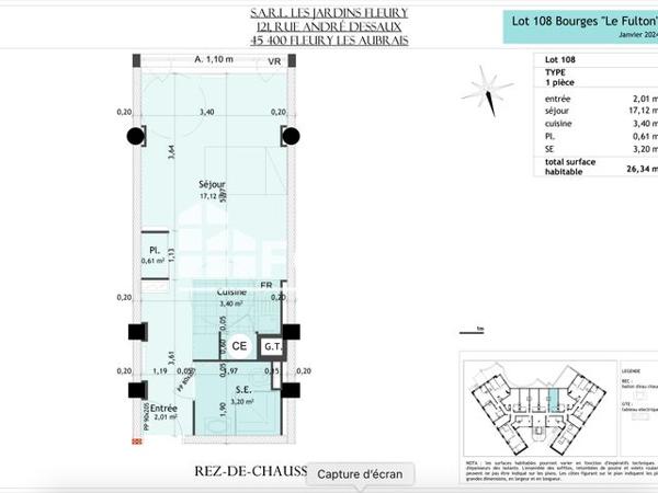 Location Studio 26.34 m² - 2 RUE LE FULTON Bourges 18000