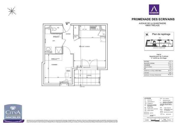 Location appartement 2 pièces de 39.76m²
