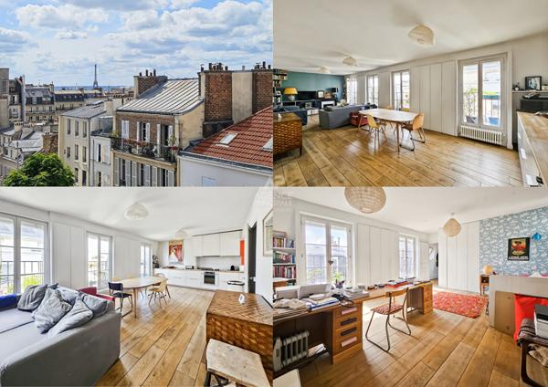 Abbesses - Dernier étage - Vue Tour Eiffel - Triple exposition - Bien rare €1 060 000 ** - Référence 6755-NG