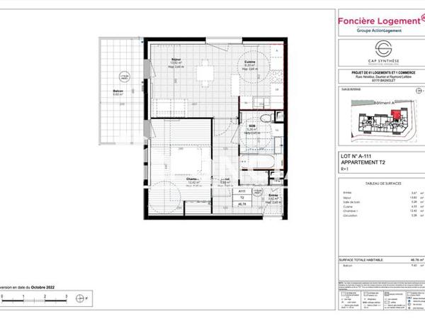 Location Appartement 2 pièces 46.78 m² - 5 Rue Helvétius Bagnolet 93170