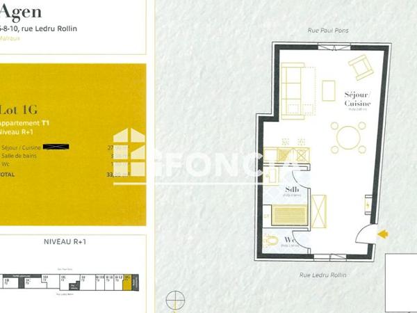 Location Studio 33.31 m² - 6 RUE LEDRU ROLLIN APPT C101 Agen 47000