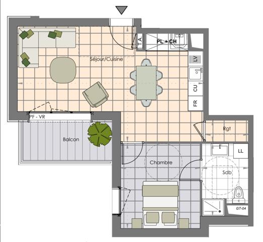 Appartement 2 pièces - 46 m² Exclusivité efficity