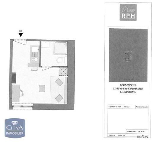 Appartement à louer 1 pièce 16.38m²