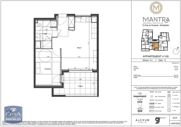 Appartement à louer 2 pièces 44.5m²