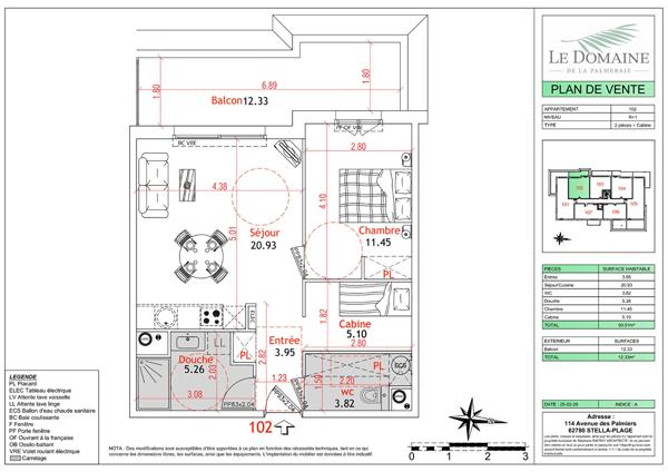 Appartement Cucq Stella Plage 2 pièces cabine 50.51m² + balcon 12 m²