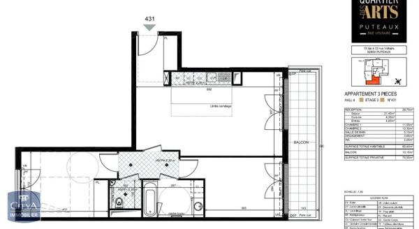 Appartement à louer 3 pièces 65.4m² Puteaux (92800)