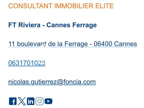 À vendre Studio 25 m² - Cannes 06400