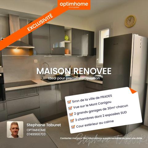 MARQUIXANES (66320) Maison rénovée à vendre 5 pièces avec 2 grands garages