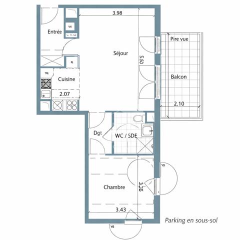 Appartement Guyancourt 2 pièce(s) 49.95 m2