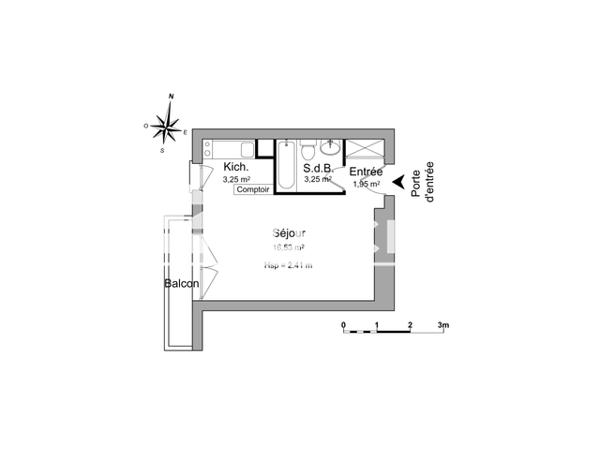 Location Studio 24.98 m² - 57 RUE PERMENTADE Bordeaux 33000