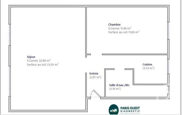 Appartement T2 à vendre  2 pièces - 43,11 m 2   PARIS  - 75017