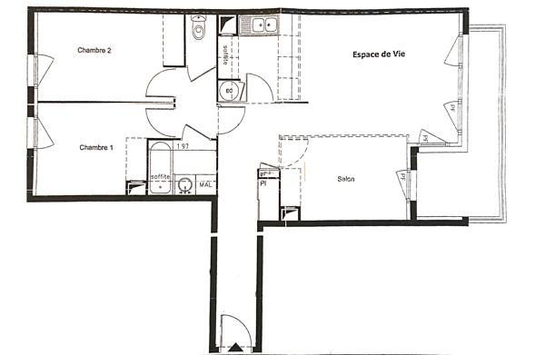 T3-T4 au calme, Balcon, Double parking, Emplacement n°1