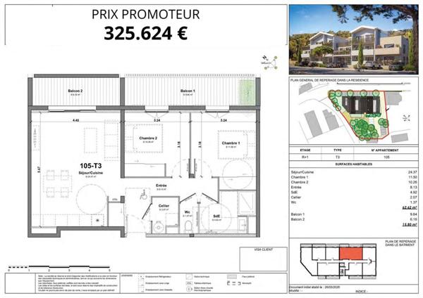 Appartement LA FRANQUI 3 pièce(s) 62,62 m2