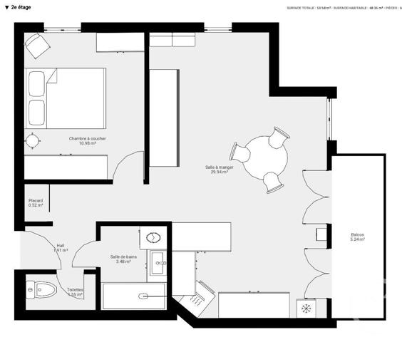 Appartement F2 à vendre  2 pièces - 46,42 m2 ST PAUL EN CHABLAIS - 74