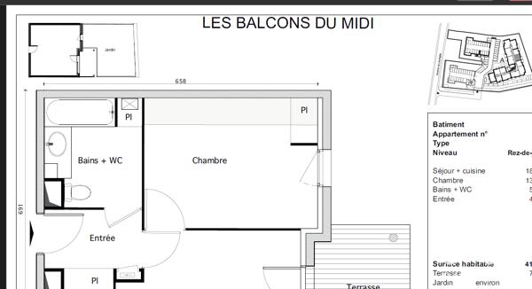 Appartement à vendre 2 pièces 41,26 m² Castanet-Tolosan