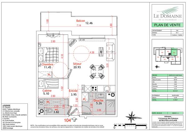 Appartement Cucq Stella Plage 2 pièces cabine 50.51 m² + balcon 12m²