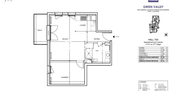 Location Appartement 2 pièces 47.35 m² - Louviers 27400