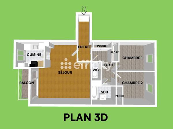 Appartement 3 pièces - 70 m² Exclusivité efficity