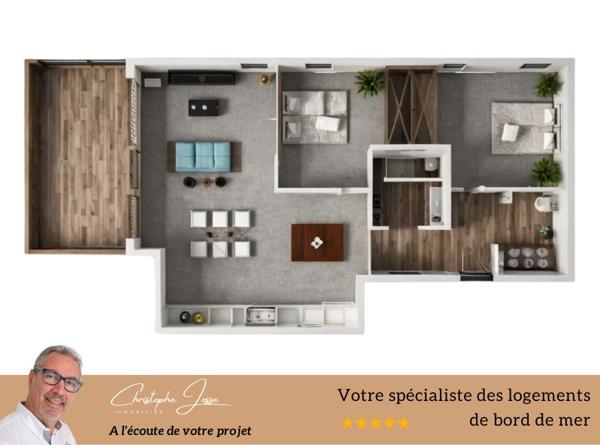 Leucate village T3 avec 13m2 de terrasse et parking