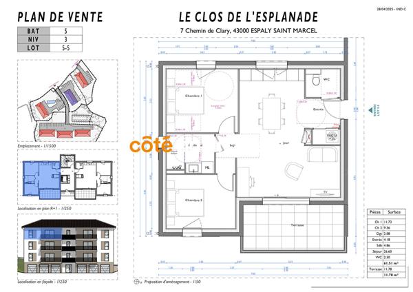 Vente Appartement60,9 m² - 3 Pièces - ESPALY SAINT MARCEL (43000)