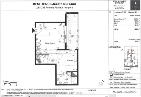 Appartement Angers 2 pièce(s) de 2023 loué avec loggia et parking