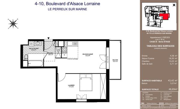 Appartement Perreux 2 pièces 43,42 m2