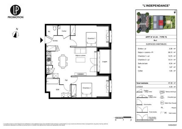 Appartement Neuf T2 de 67,58 m² + Balcon + Parking et garage à Toulouse