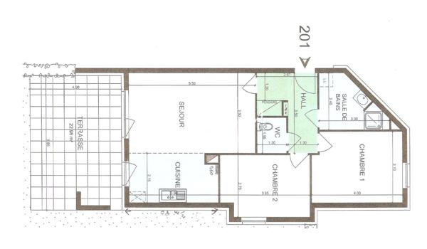 Appartement 3 pièce(s) 2 chambre(s) 63.71 m²