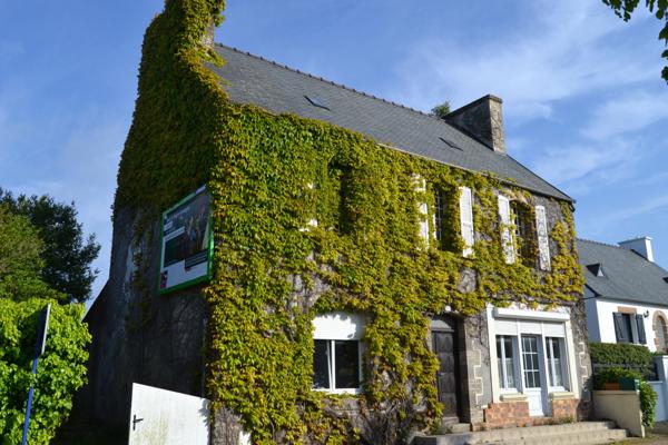Guimaëc (29620) Guimaec centre bourg, maison en pierre 1930, cinq chambres, terrain clos avec carport.