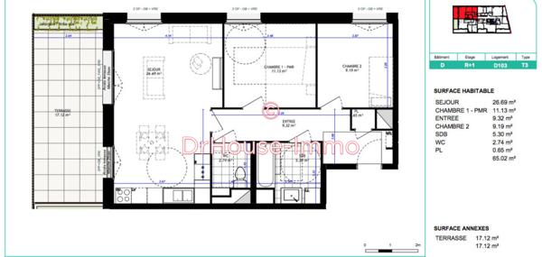 Appartement à vendre 3 pièces de 65 m²