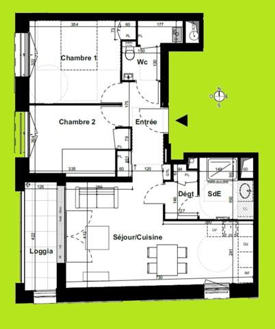 appartement T3 neuf à vendre PARIS 20e, surface habitable 62 m2 + loggia 5.40 m2