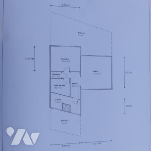 GRAND 2 PIECES DERNIER ETAGE TERRASSE 99.42 m² de surface au sol totale