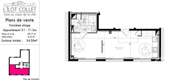 Appartement T1 à vendre  1 pièce - 34,50 m2 BREST - 29