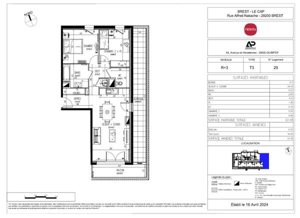 Appartement à louer 3 pièces - 62 m²