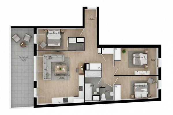 T4 80 m² cinquième étage avec terrasse 19 m² , Béziers (Avenue du Président Wilson)