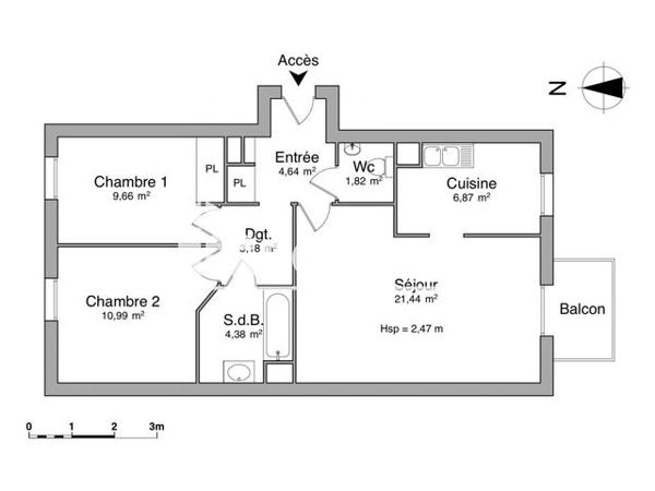 Location Appartement 3 pièces 62.98 m² - 2-4 RUE L ECHAPPE Croissy Sur Seine 78290
