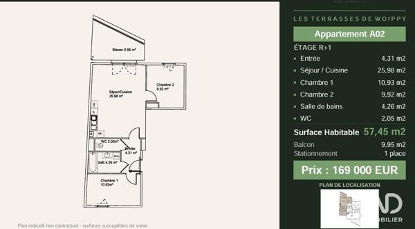 Appartement (neuf) à vendre 3 pièces 57 m² Woippy