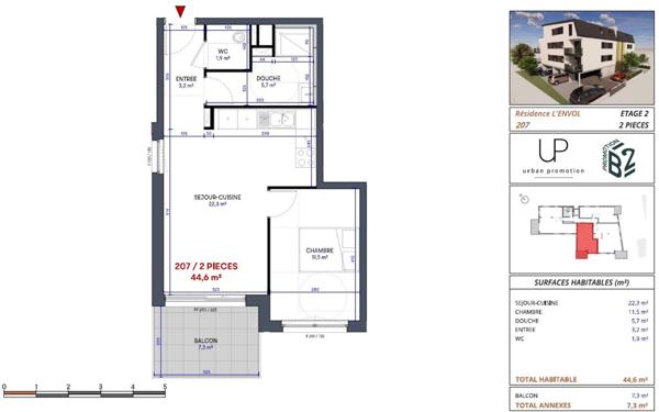 Appartement à vendre    2 pièces • 44,60 m2 Yutz