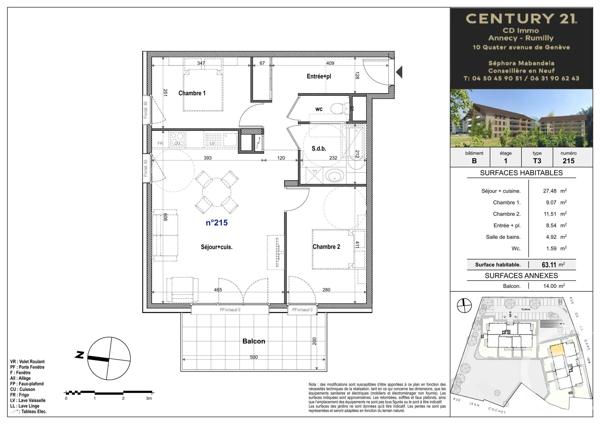 Appartement T3 à vendre  3 pièces - 63,11 m 2   FAVERGES SEYTHENEX  - 74