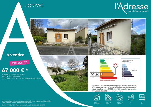 Maison Jonzac 3 pièce(s) 62 m2