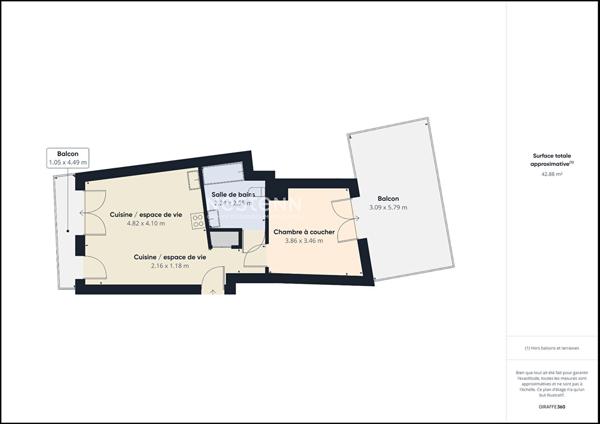Appartement Villeneuve La Garenne 2 pièce(s) 42.8 m2