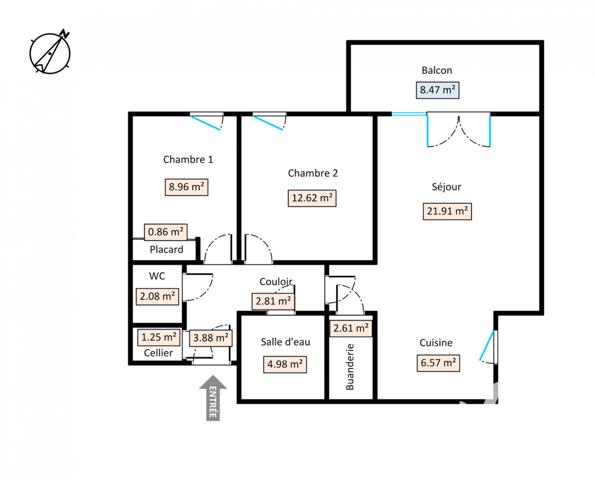 Appartement à vendre 3 pièces 68,53 m² Pau