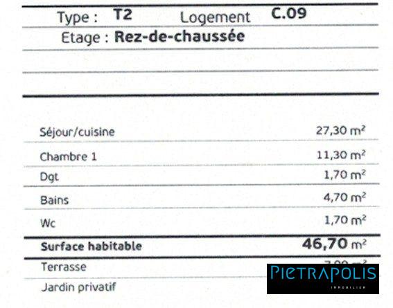 T2 de 46,70 m² avec terrasse et jardin privatif