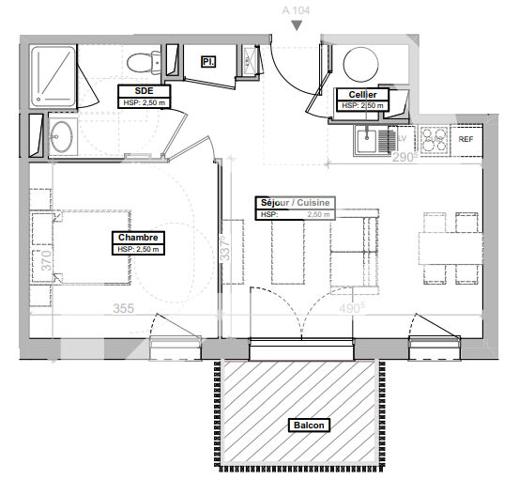 Appartement 2 pièces 42.88 m2